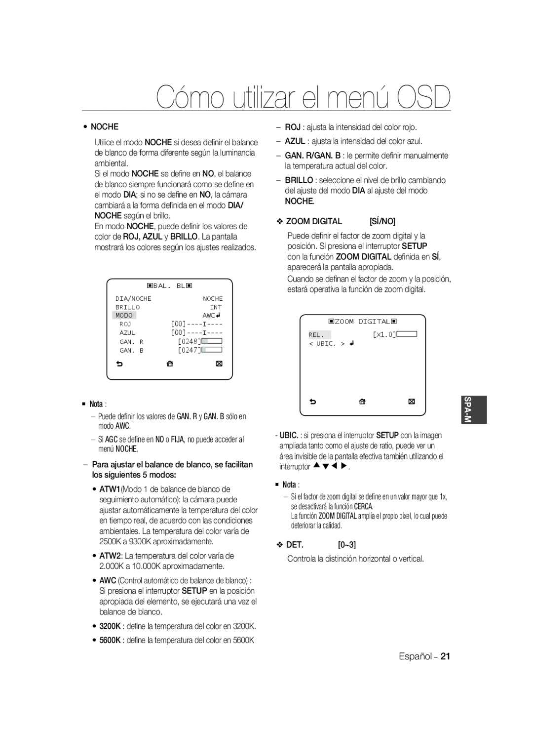 Samsung SCC-A2033P, SCC-A2333P manual Cómo utilizar el menú OSD 