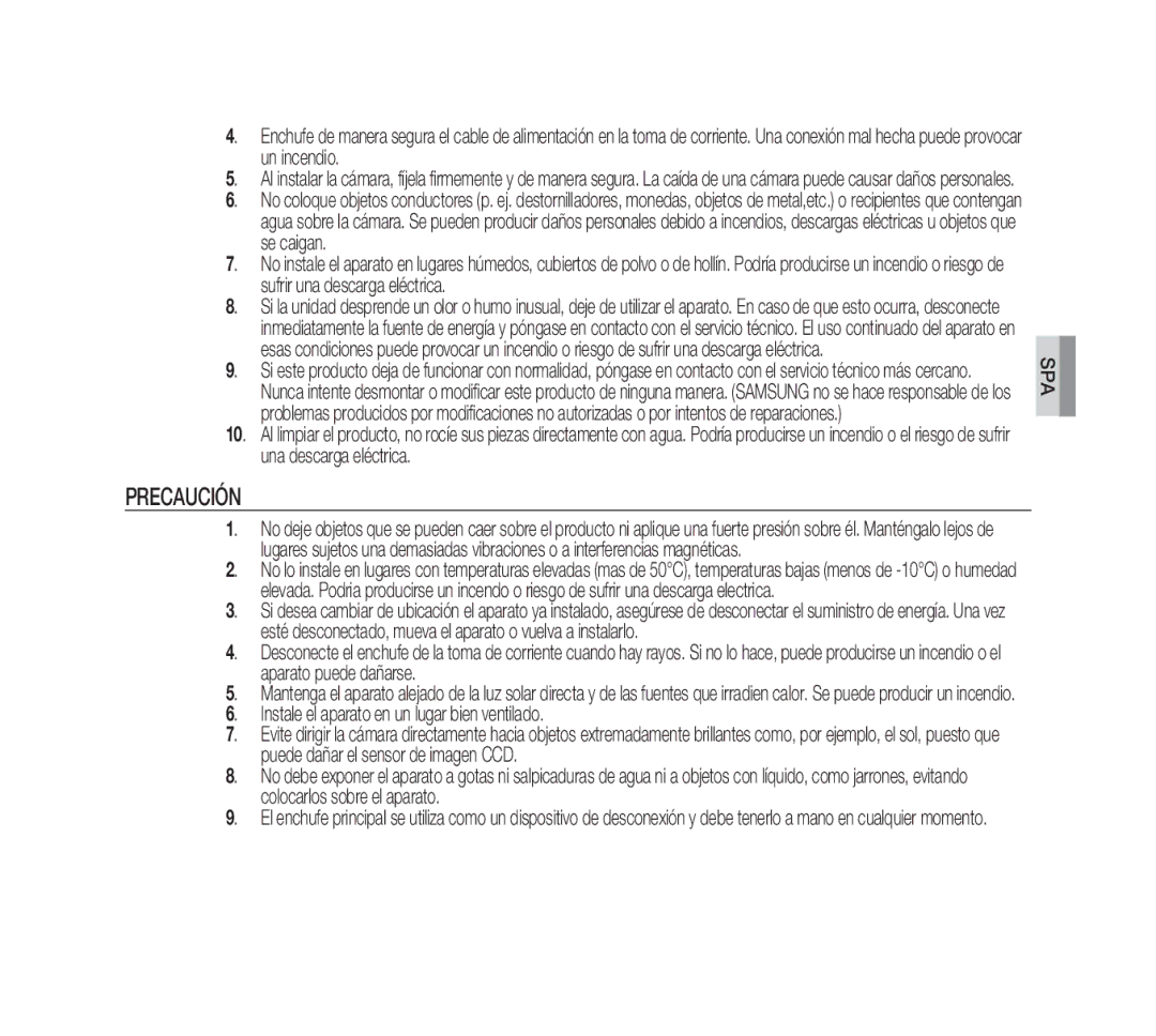 Samsung SCC-B1011P/TRK, SCC-B1331P, SCC-B1311P, SCC-B1311N manual Precaución, Un incendio 