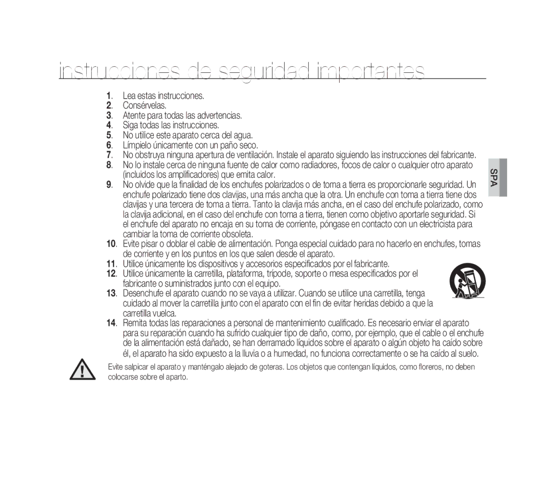 Samsung SCC-B1331P, SCC-B1311P, SCC-B1011P/TRK, SCC-B1311N manual Instrucciones de seguridad importantes 