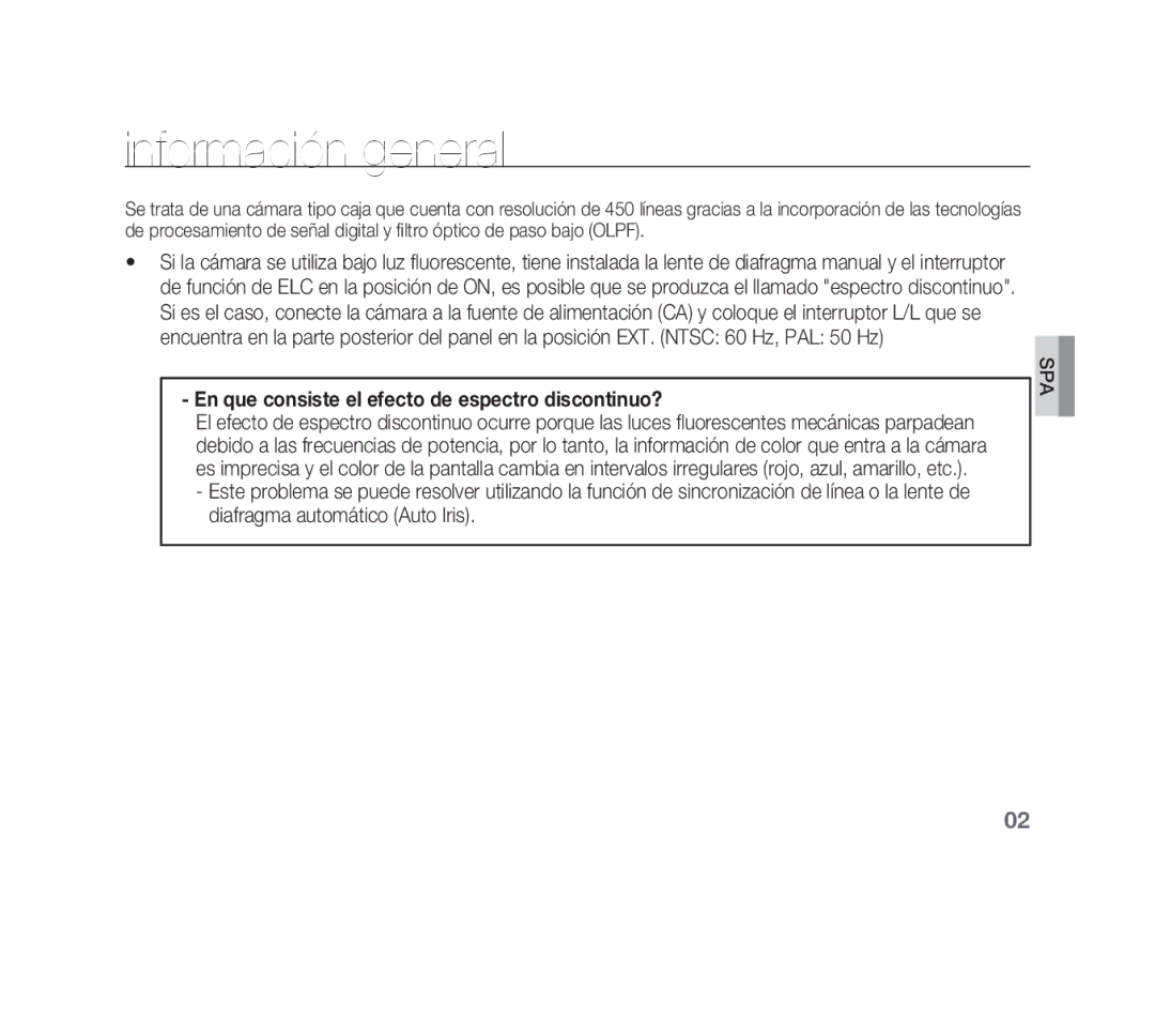 Samsung SCC-B1311N, SCC-B1011P, SCC-B1331P manual Información general, En que consiste el efecto de espectro discontinuo? 