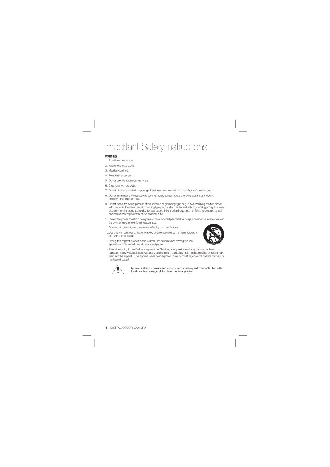 Samsung SCC-B1331P, SCC-B1031P user manual Important Safety Instructions, Digital Color Camera 