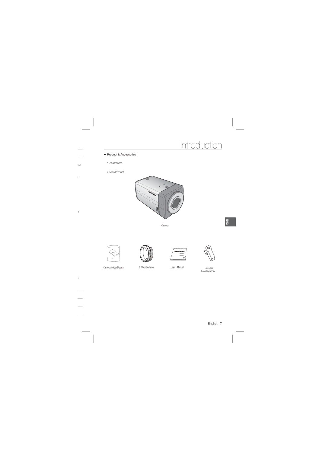 Samsung SCC-B1331P, SCC-B1031P Product & Accessories Main Product Camera, Camera HolderMount Mount Adapter User’s Manual 