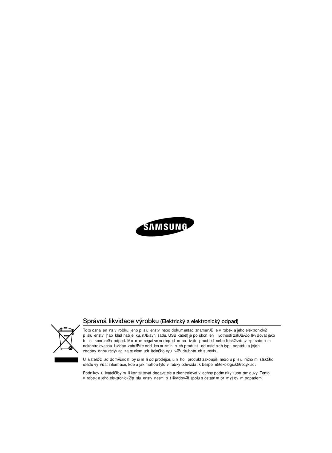 Samsung SCC-B1331P, SCC-B1031P, SCC-B1331BP, SCC-B1311P manual Správná likvidace výrobku Elektrický a elektronický odpad 