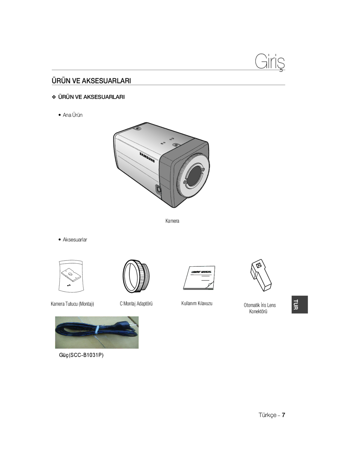 Samsung SCC-B1311P, SCC-B1331P, SCC-B1331BP, SCC-B1031BP manual Ürün VE Aksesuarlari, Konektörü, GüçSCC-B1031P Türkçe 