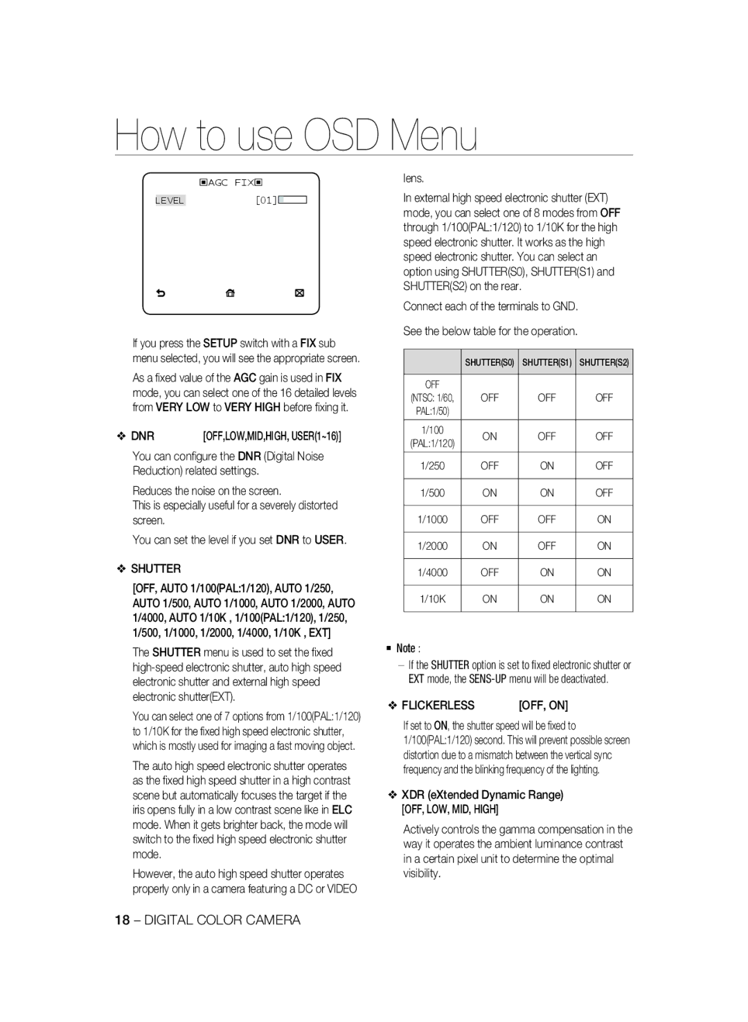 Samsung SCC-B1311P, SCC-B1031P, SCC-B1331P, SCC-B1331BP, SCC-B1031BP manual Dnr, Shutter, Lens, Flickerless, Off 