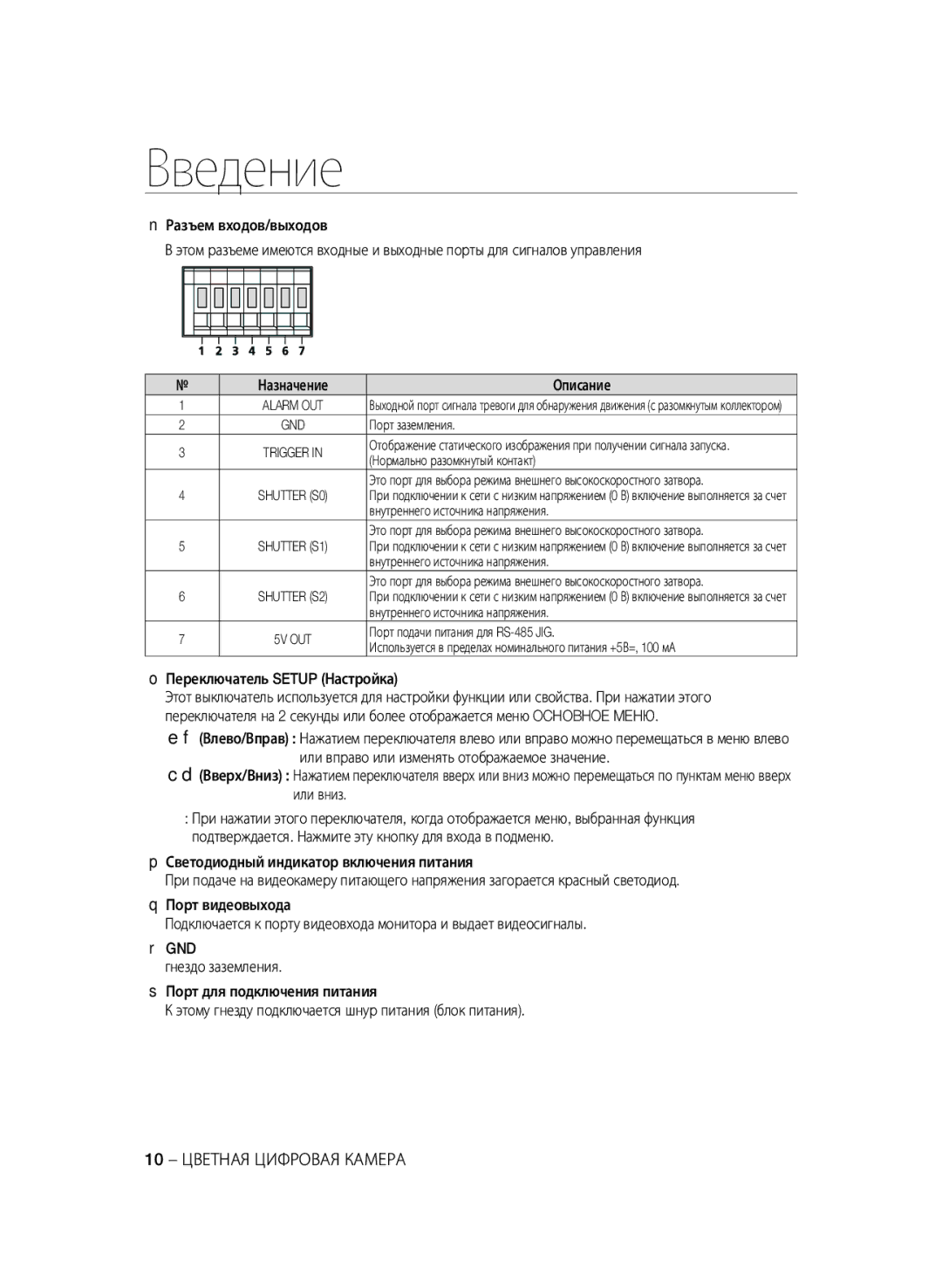 Samsung SCC-B1031BP, SCC-B1031P, SCC-B1331P, SCC-B1331BP manual Переключатель Setup Настройка, 10 Цветная Цифровая Камера 