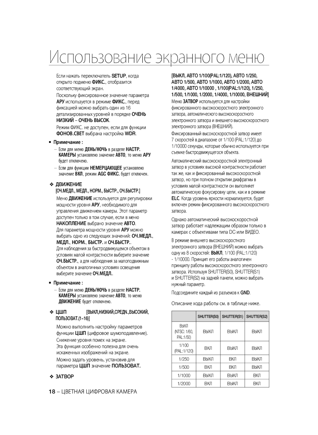 Samsung SCC-B1331BP, SCC-B1031P Дbижehиe, Зatbop, 18 Цветная Цифровая Камера, Oч.Meдл., Meдл., Hopm., Быctp., Oч.Быctp 