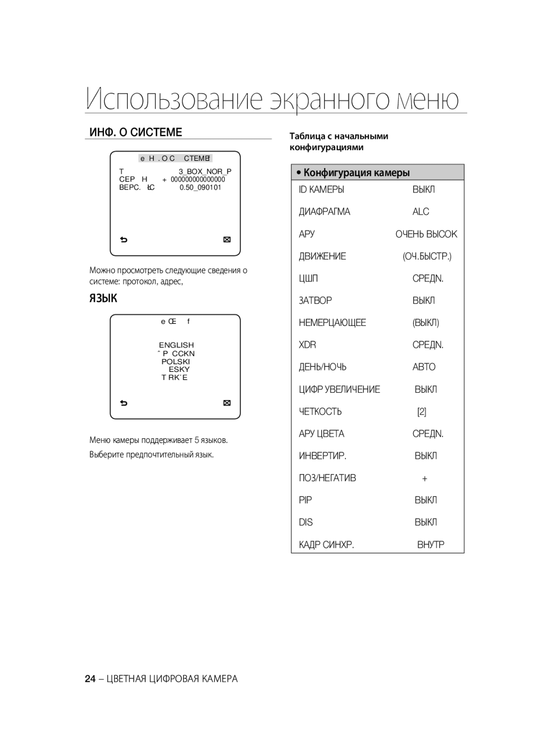 Samsung SCC-B1311P, SCC-B1031P, SCC-B1331P, SCC-B1331BP, SCC-B1031BP manual ИHФ. O Cиcteme, Язык 