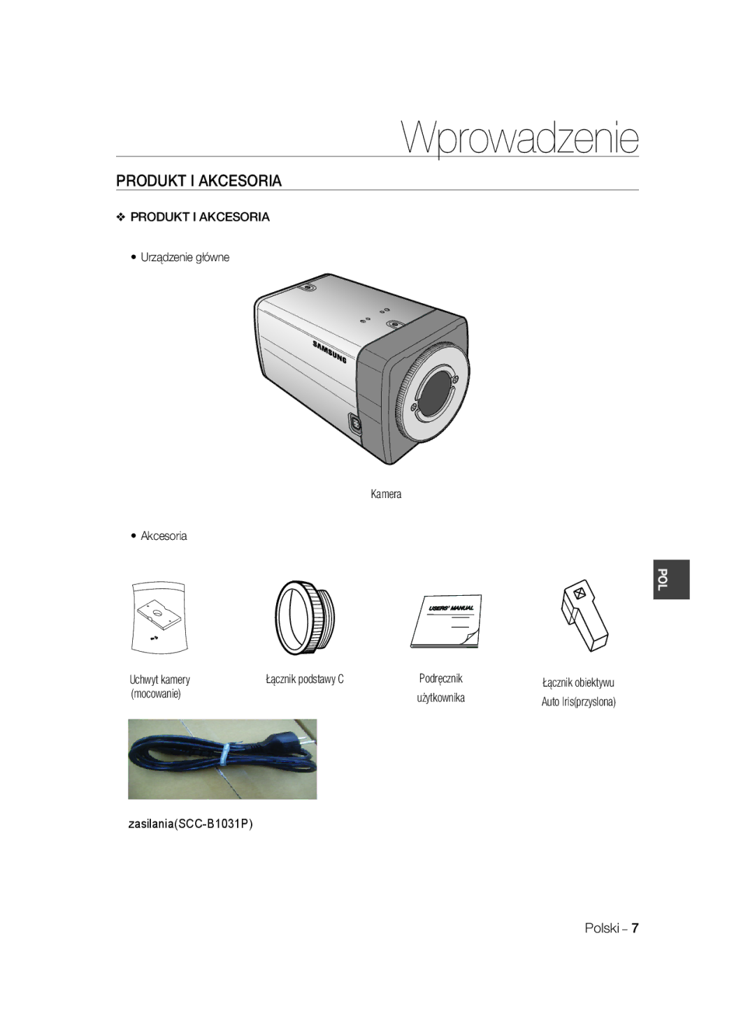 Samsung SCC-B1031P, SCC-B1331P, SCC-B1331BP, SCC-B1311P, SCC-B1031BP manual Produkt I Akcesoria 