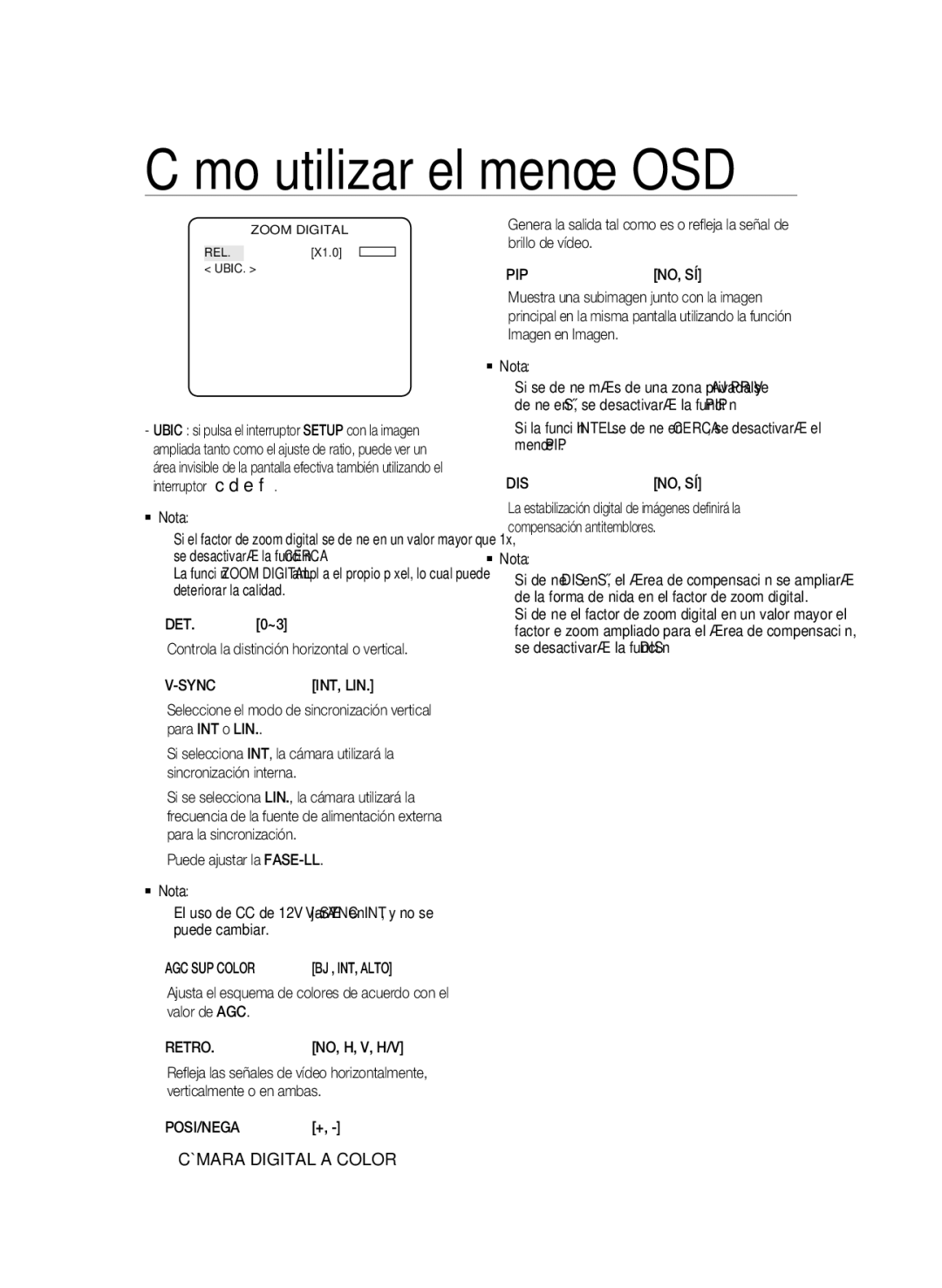 Samsung SCC-B1331BP, SCC-B1031P, SCC-B1331P, SCC-B1311P, SCC-B1031BP manual AGC SUP Color, Retro, 20 Cámara Digital a Color 