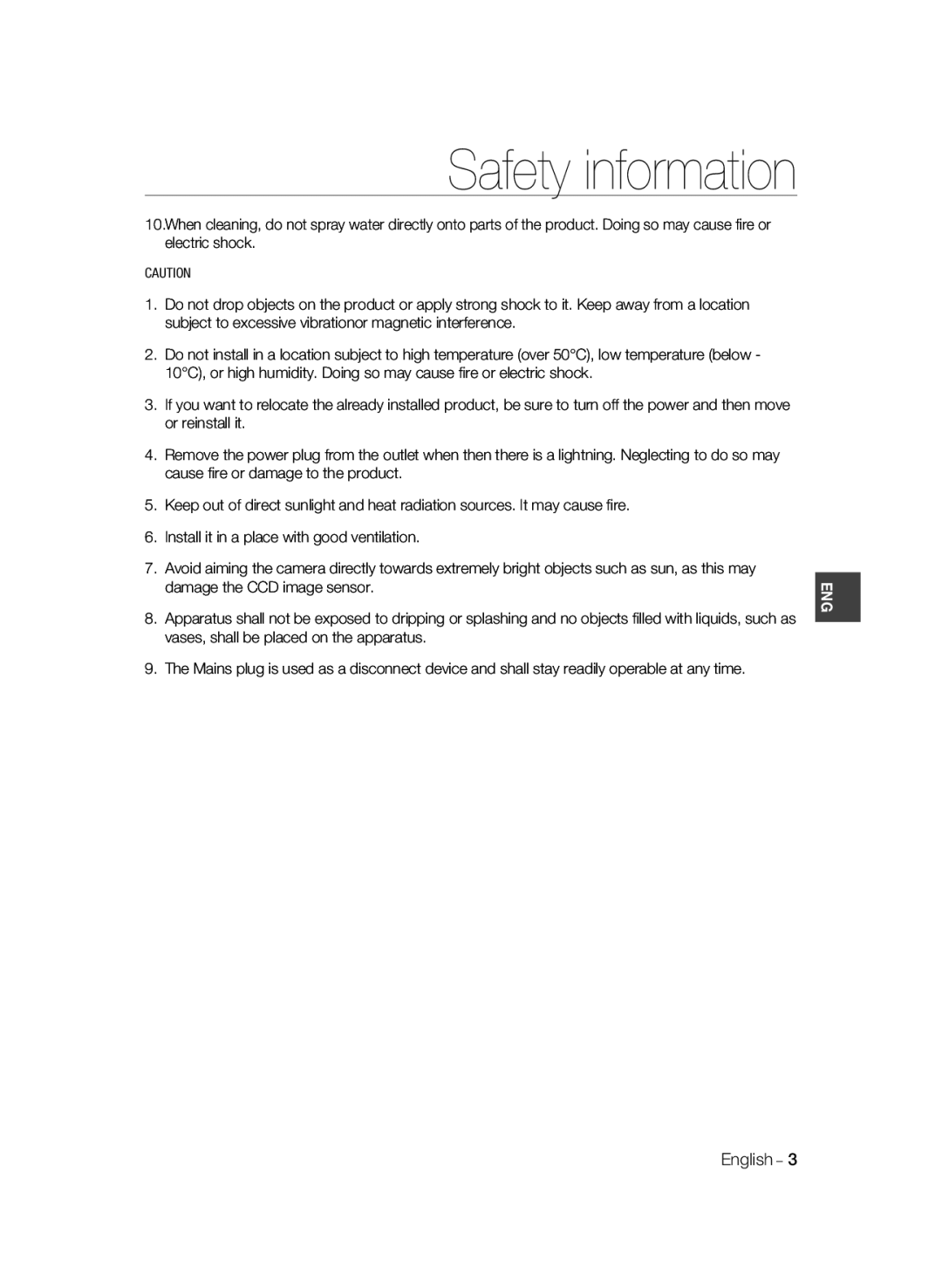 Samsung SCC-B1311P, SCC-B1031P, SCC-B1331P, SCC-B1331BP, SCC-B1031BP manual Safety information, English 