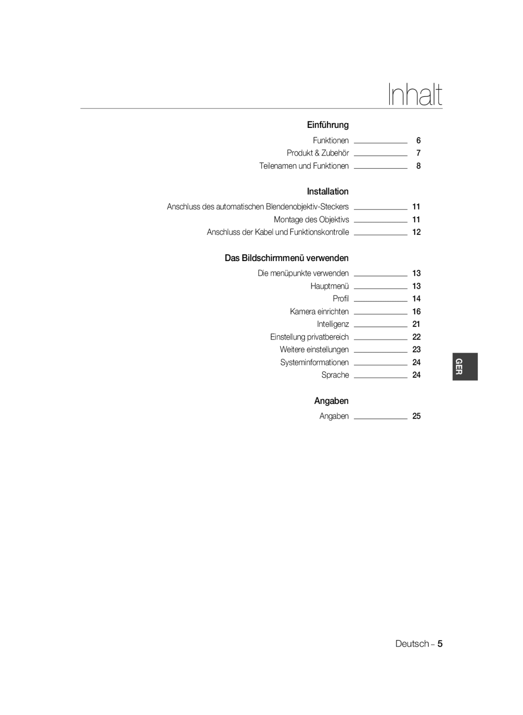 Samsung SCC-B1311P, SCC-B1031P, SCC-B1331P, SCC-B1331BP manual Einführung Funktionen, Das Bildschirmmenü verwenden, Angaben 