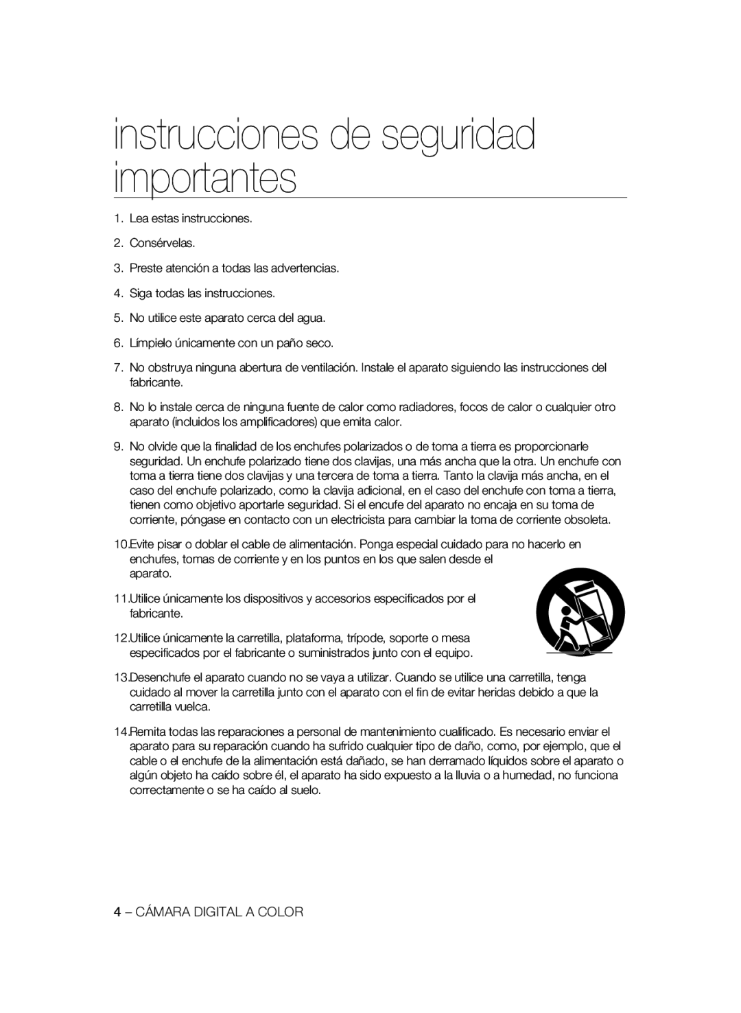 Samsung SCC-B1331P, SCC-B1031P, SCC-B1331BP, SCC-B1311P, SCC-B1031BP manual Instrucciones de seguridad importantes 