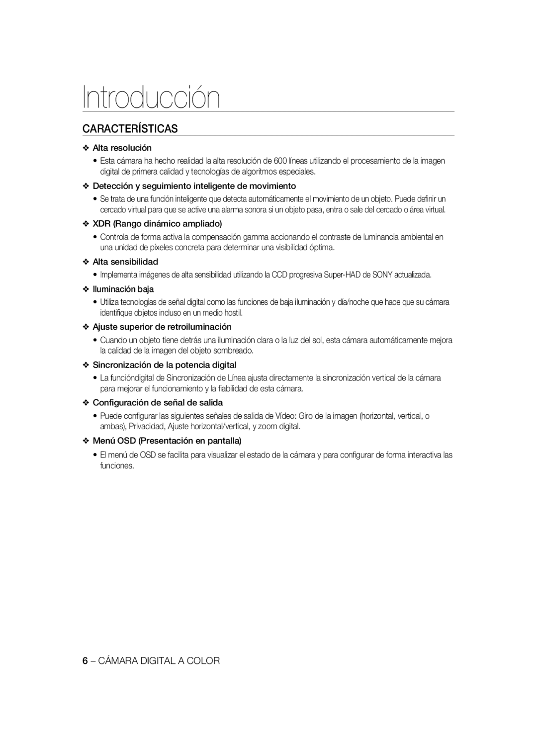 Samsung SCC-B1311P, SCC-B1031P, SCC-B1331P, SCC-B1331BP, SCC-B1031BP manual Introducción, Características 