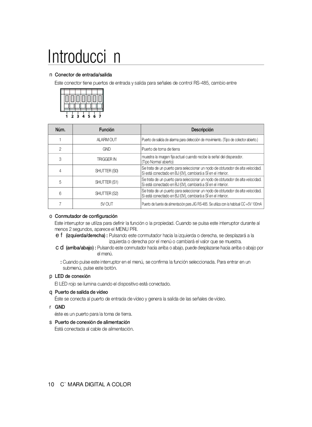 Samsung SCC-B1331BP, SCC-B1031P, SCC-B1331P, SCC-B1311P, SCC-B1031BP manual 10 Cámara Digital a Color 