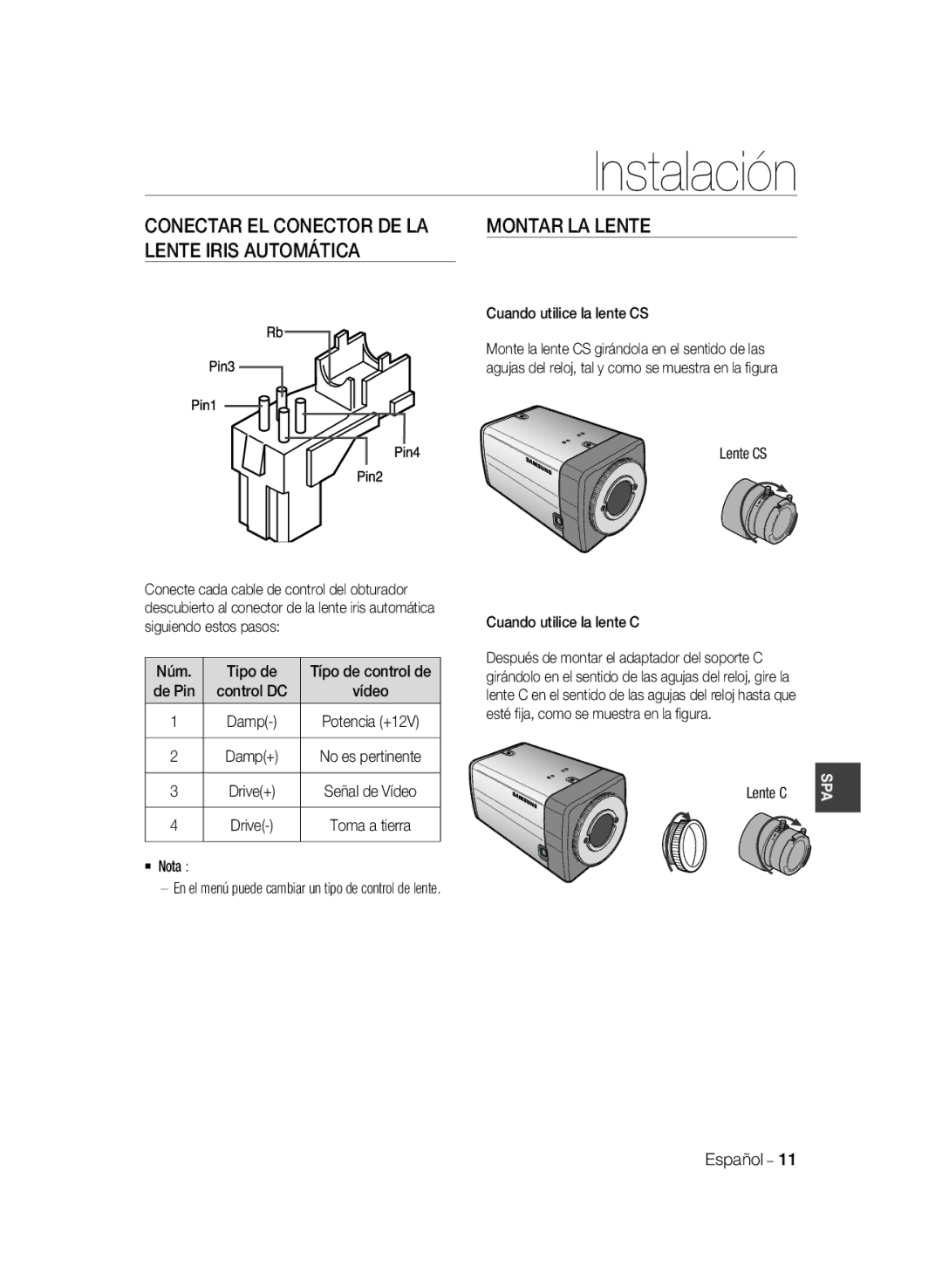 Samsung SCC-B1311P, SCC-B1031P, SCC-B1331P, SCC-B1331BP, SCC-B1031BP manual Montar LA Lente, Lente Iris Automática 