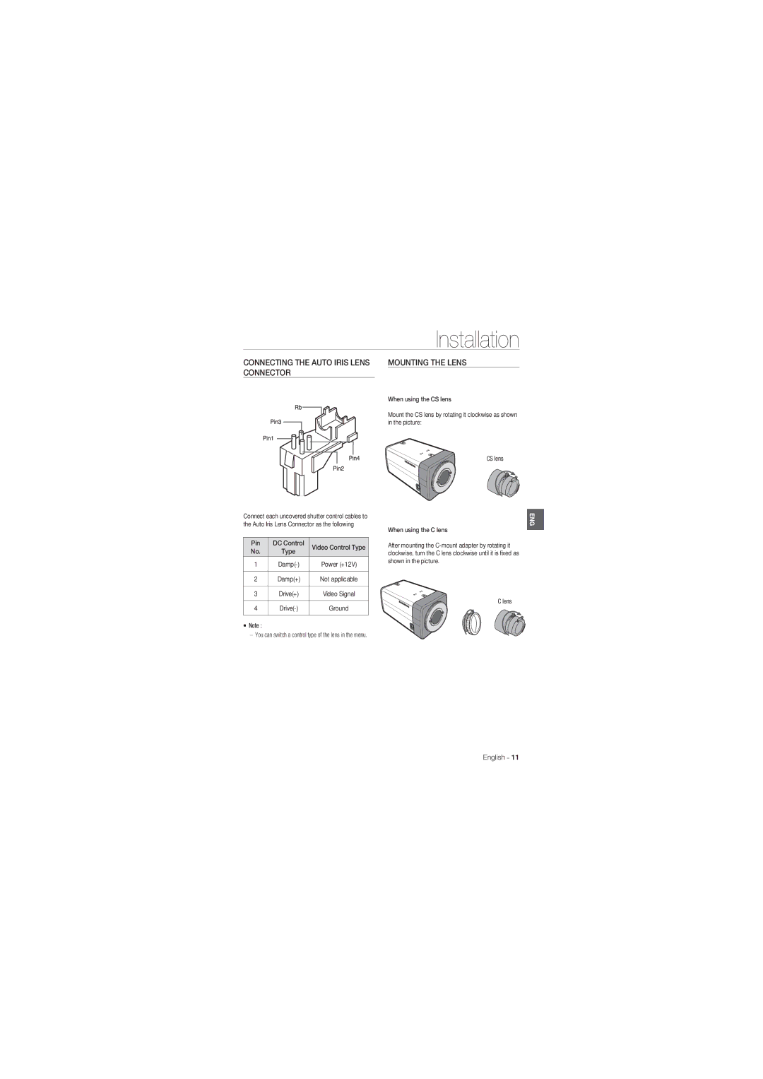 Samsung SCC-B1331P, SCC-B1031P, SCC-B1331BP, SCC-B1311P, SCC-B1031BP manual Installation 