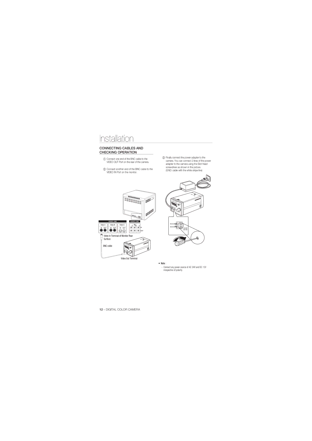 Samsung SCC-B1331BP, SCC-B1031P, SCC-B1331P, SCC-B1311P, SCC-B1031BP manual Installation 