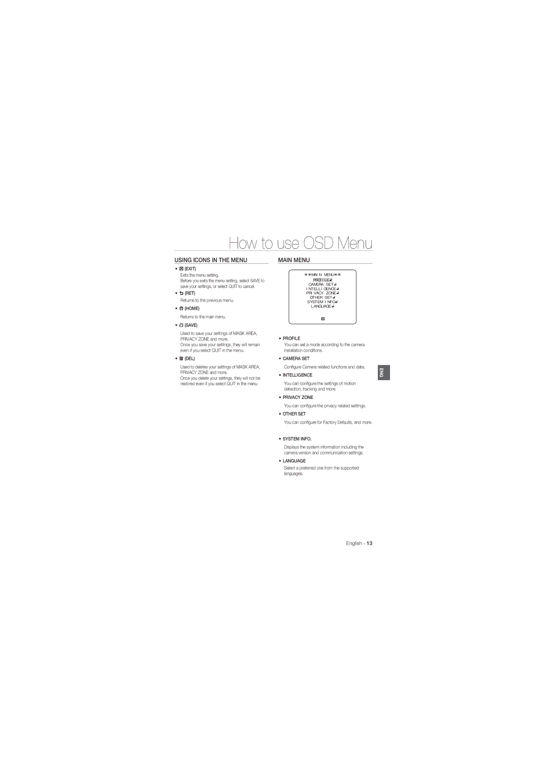 Samsung SCC-B1311P, SCC-B1031P, SCC-B1331P, SCC-B1331BP, SCC-B1031BP manual How to use OSD Menu 