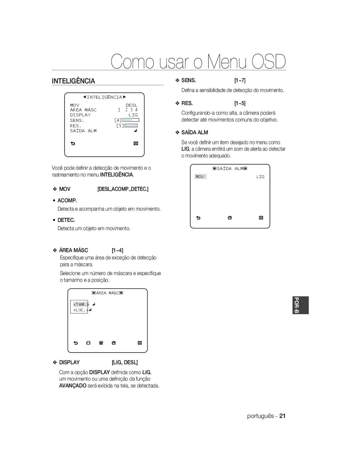 Samsung SCC-B1031BP, SCC-B1031P, SCC-B1331P, SCC-B1331BP, SCC-B1311P manual Inteligência SENS.1~7 