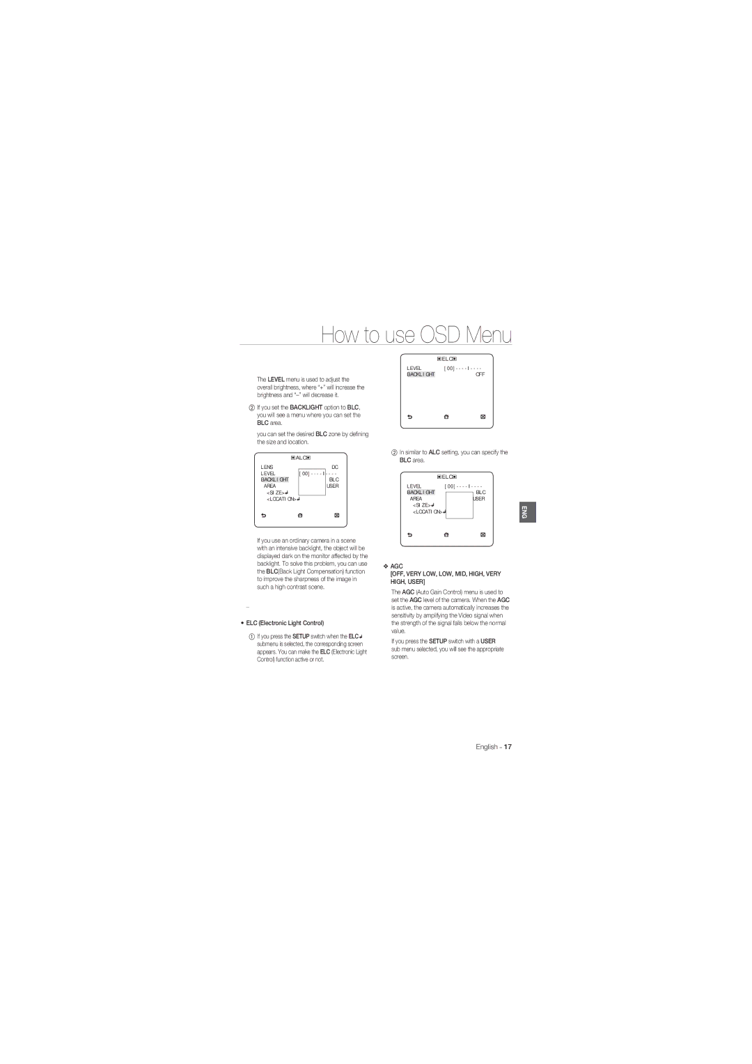 Samsung SCC-B1331BP, SCC-B1031P, SCC-B1331P, SCC-B1311P, SCC-B1031BP manual How to use OSD Menu 