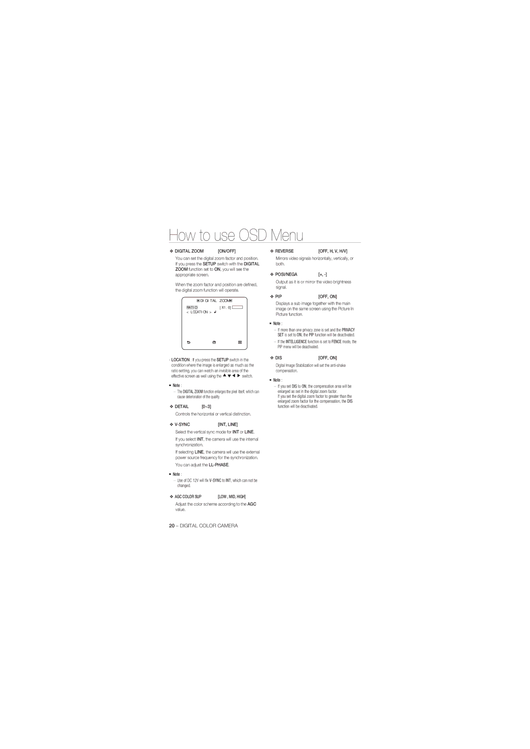 Samsung SCC-B1031P, SCC-B1331P, SCC-B1331BP, SCC-B1311P, SCC-B1031BP manual AGC Color SUP 