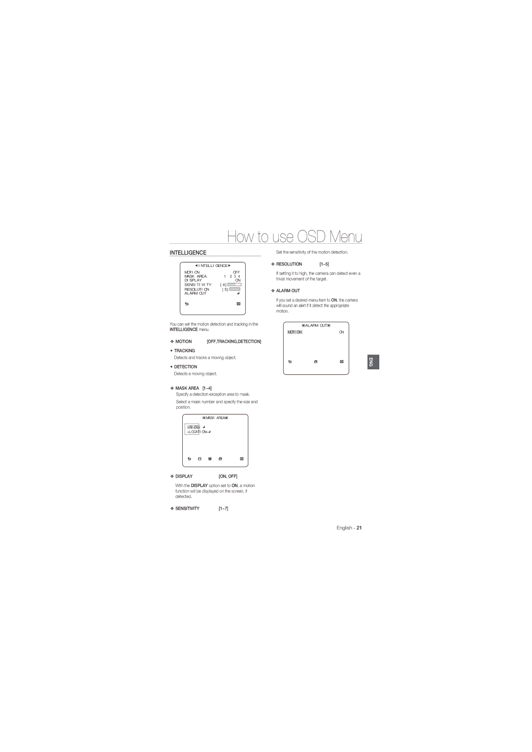 Samsung SCC-B1331P, SCC-B1031P, SCC-B1331BP, SCC-B1311P, SCC-B1031BP manual Intelligence 