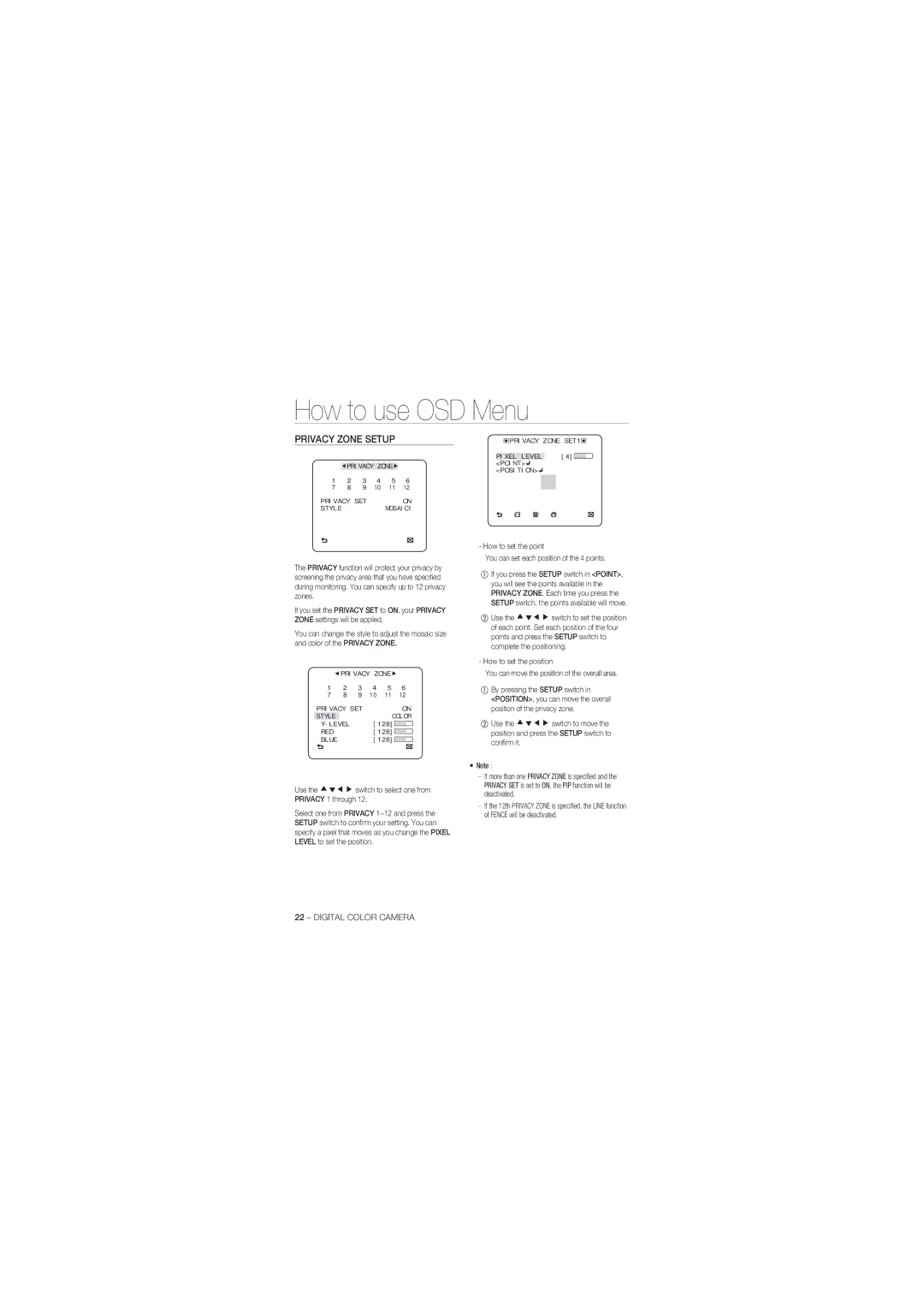 Samsung SCC-B1331BP, SCC-B1031P, SCC-B1331P, SCC-B1311P, SCC-B1031BP manual Privacy Zone Setup 