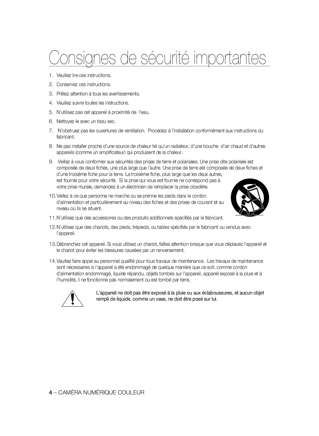 Samsung SCC-B1311P, SCC-B1031P, SCC-B1331P, SCC-B1331BP, SCC-B1031BP manual Consignes de sécurité importantes 