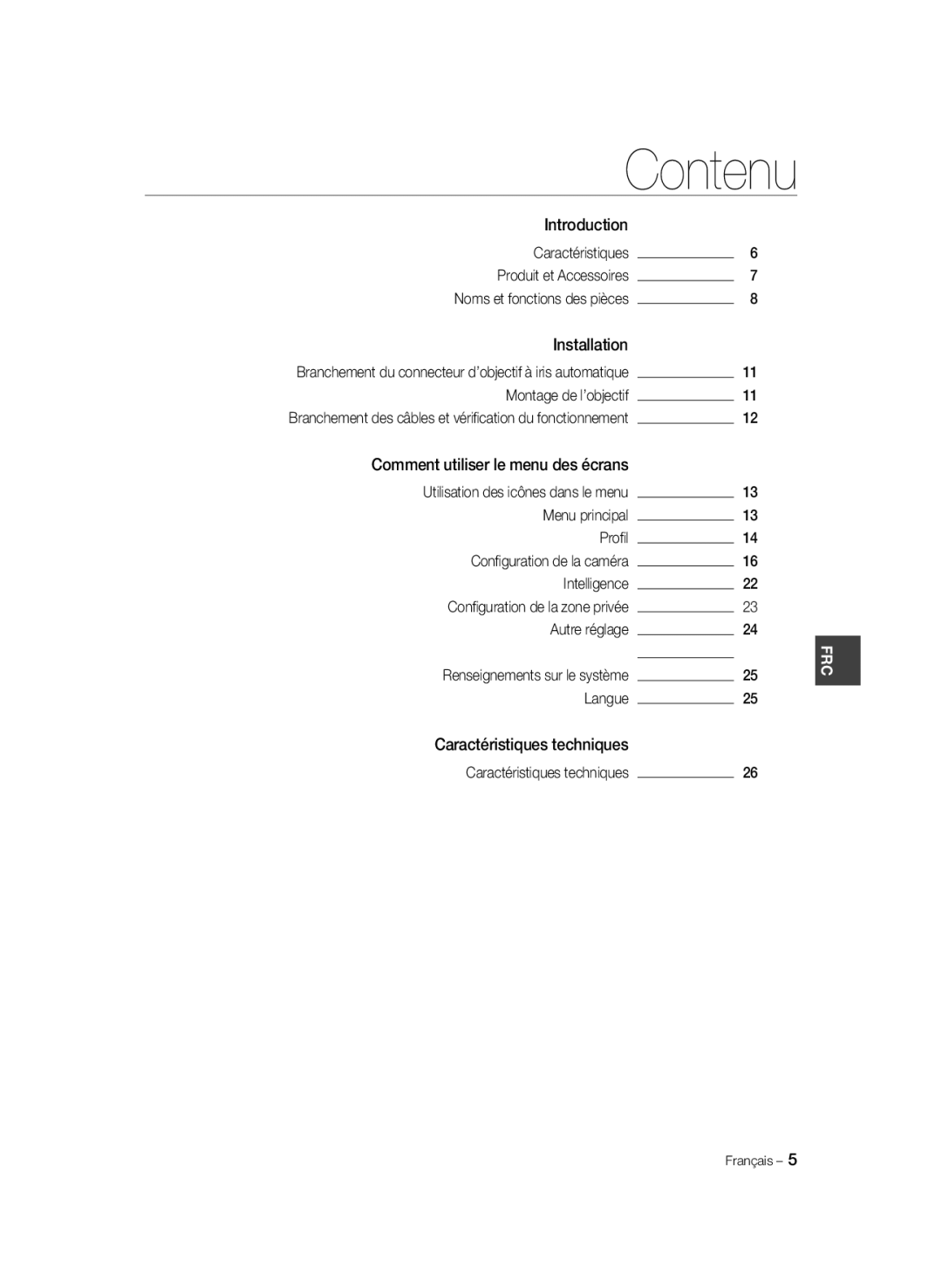 Samsung SCC-B1031BP, SCC-B1031P, SCC-B1331P, SCC-B1331BP, SCC-B1311P manual Contenu 