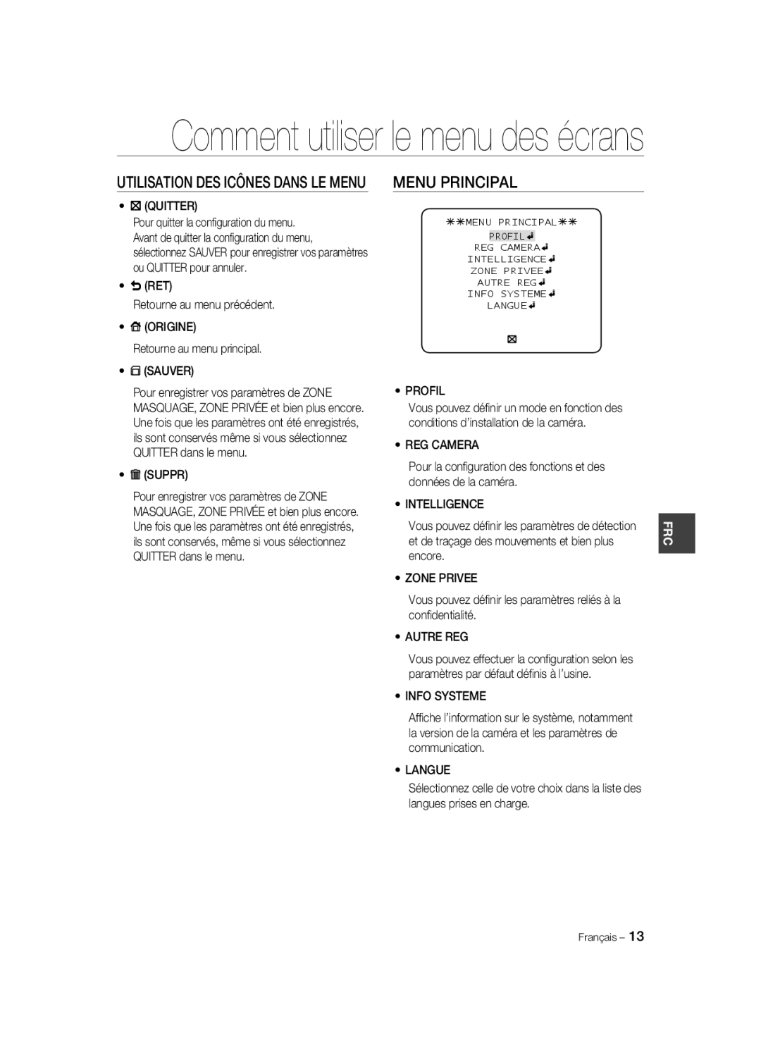 Samsung SCC-B1331BP, SCC-B1031P, SCC-B1331P, SCC-B1311P, SCC-B1031BP manual Menu Principal 