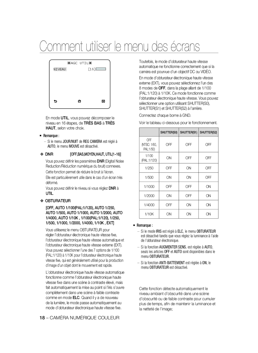 Samsung SCC-B1331BP, SCC-B1031P, SCC-B1331P, SCC-B1311P, SCC-B1031BP manual Dnr, Obturateur, Connectez chaque borne à GND 