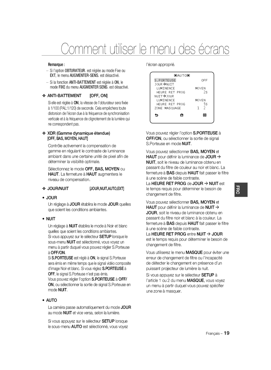 Samsung SCC-B1311P, SCC-B1031P, SCC-B1331P, SCC-B1331BP, SCC-B1031BP manual Jour/Nuit, Auto 