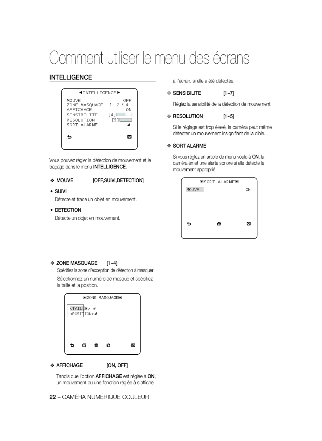 Samsung SCC-B1331P, SCC-B1031P, SCC-B1331BP, SCC-B1311P, SCC-B1031BP manual Intelligence 