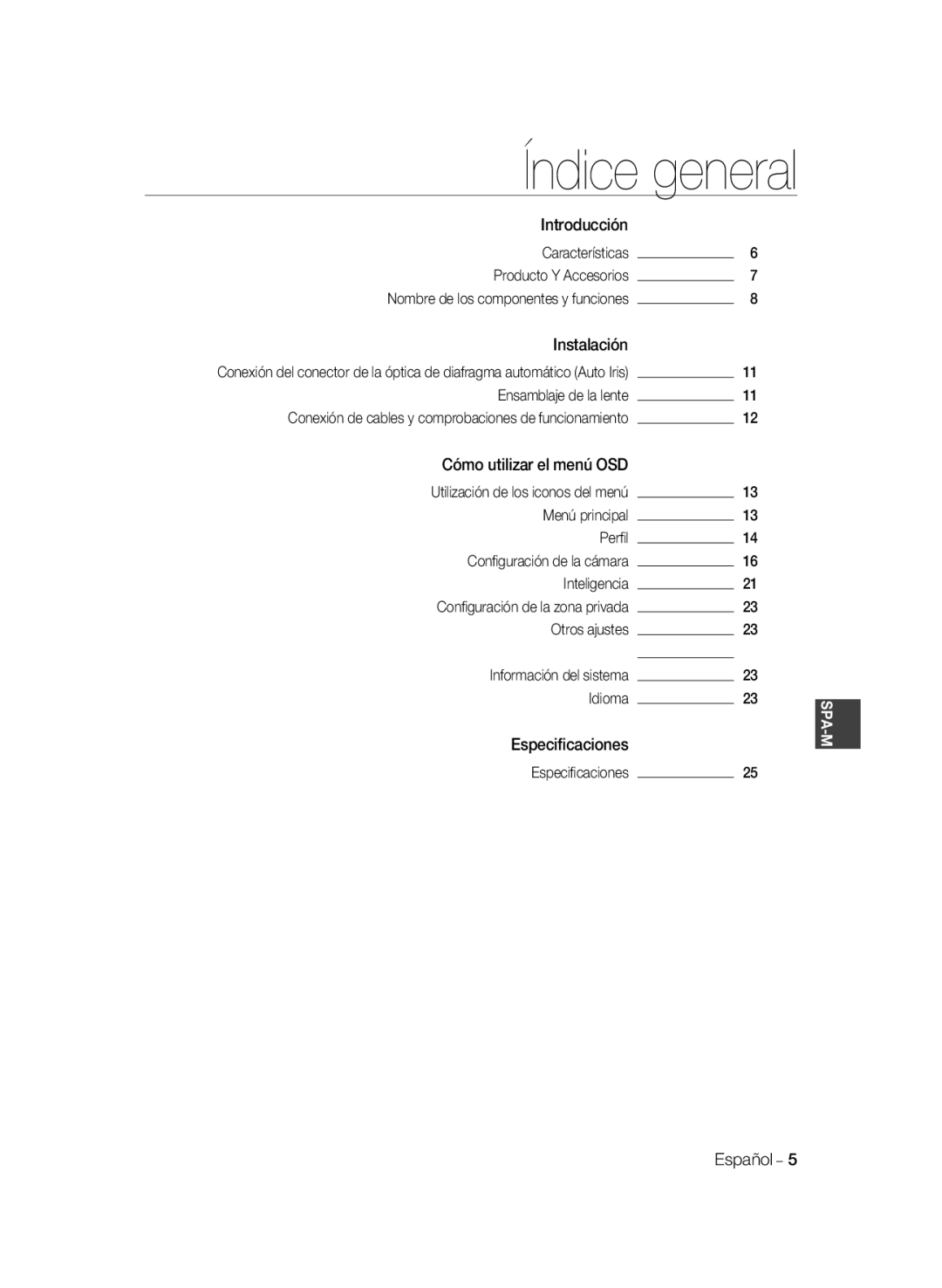 Samsung SCC-B1031BP, SCC-B1031P, SCC-B1331P, SCC-B1331BP, SCC-B1311P manual Índice general 