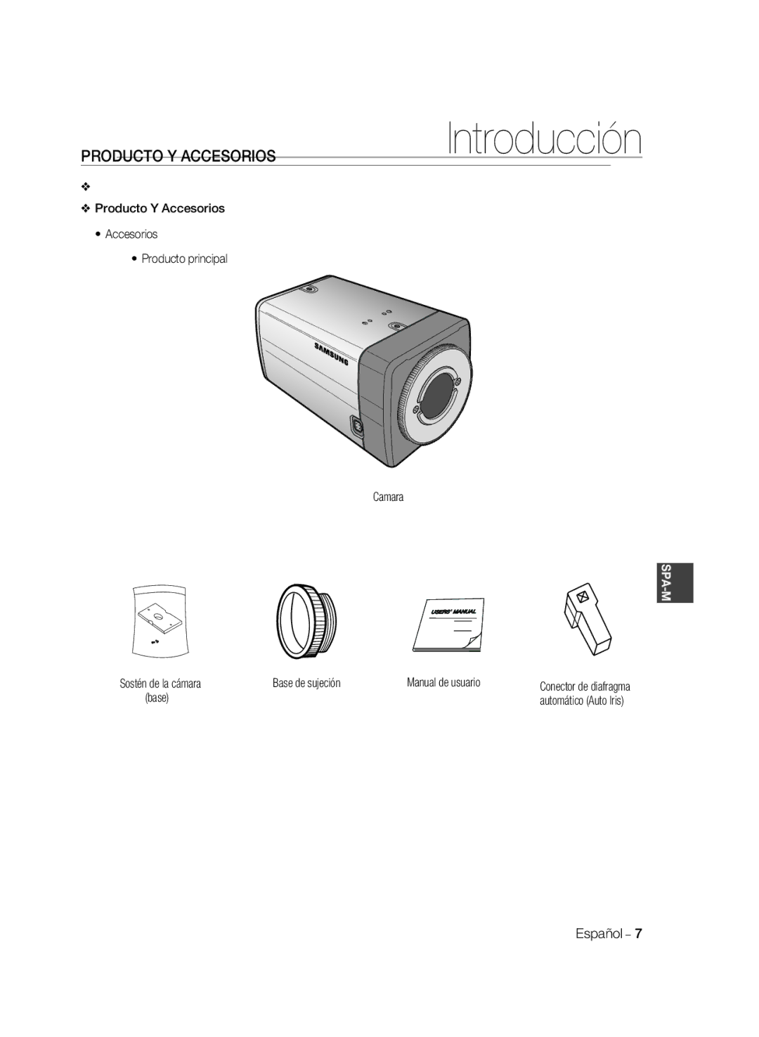 Samsung SCC-B1331P, SCC-B1031P, SCC-B1331BP, SCC-B1311P manual Producto Y Accesorios Producto principal Camara, Base 