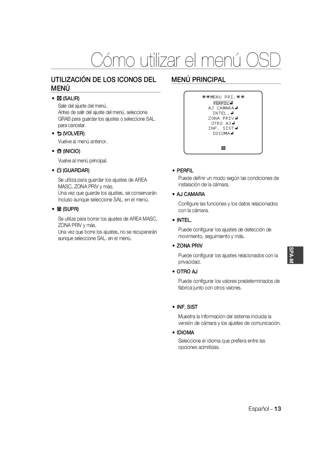 Samsung SCC-B1331BP, SCC-B1031P, SCC-B1331P, SCC-B1311P, SCC-B1031BP manual Utilización DE LOS Iconos DEL Menú, Menú Principal 