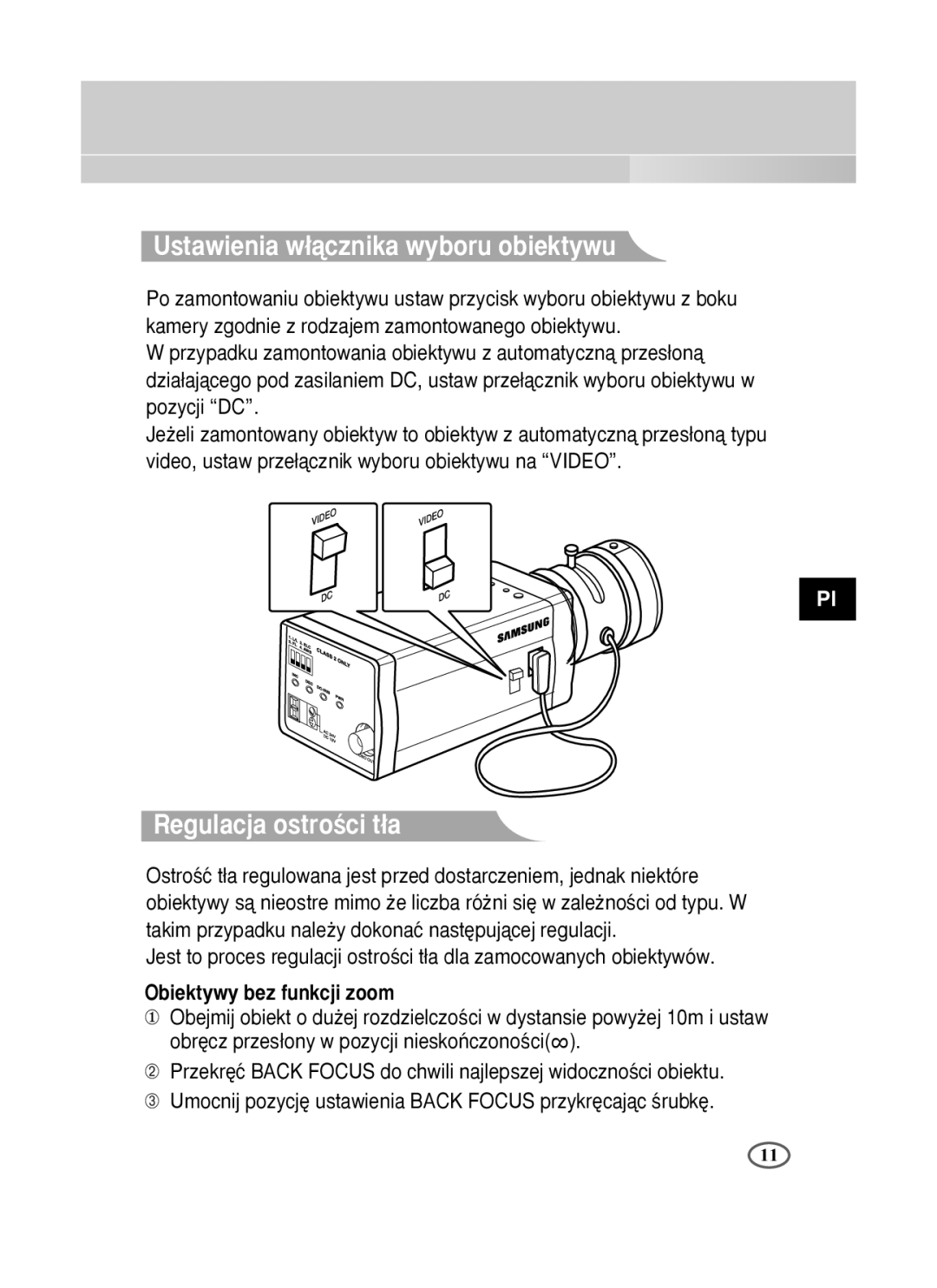 Samsung SCC-B1391P/SAU, SCC-B1091P/TRK, SCC-B1391P/TRK manual Ustawienia w∏àcznika wyboru obiektywu 