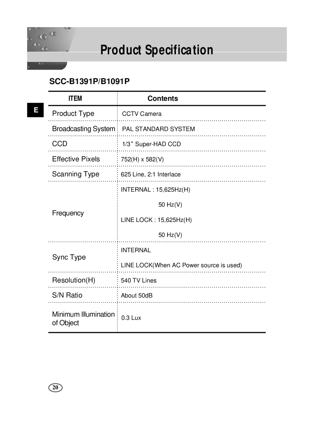 Samsung SCC-B1391P/SAU, SCC-B1091P/TRK, SCC-B1391P/TRK manual Product Specification, SCC-B1391P/B1091P, Contents 