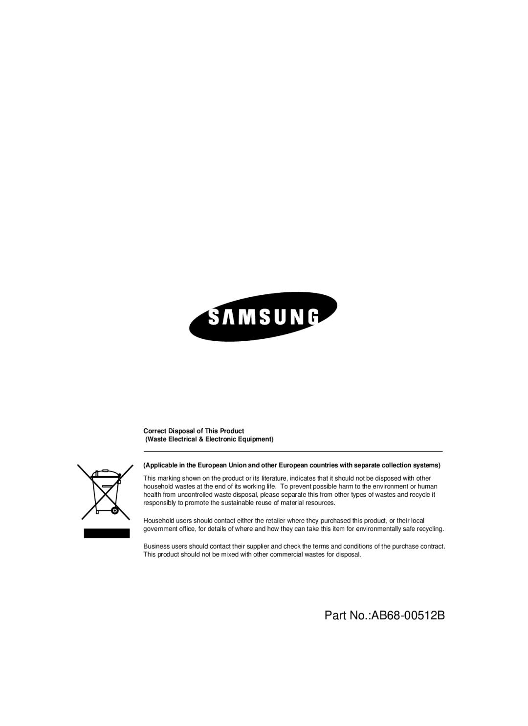 Samsung SCC-B1391P/TRK, SCC-B1391P/SAU, SCC-B1091P/TRK manual Part No.AB68-00512B 