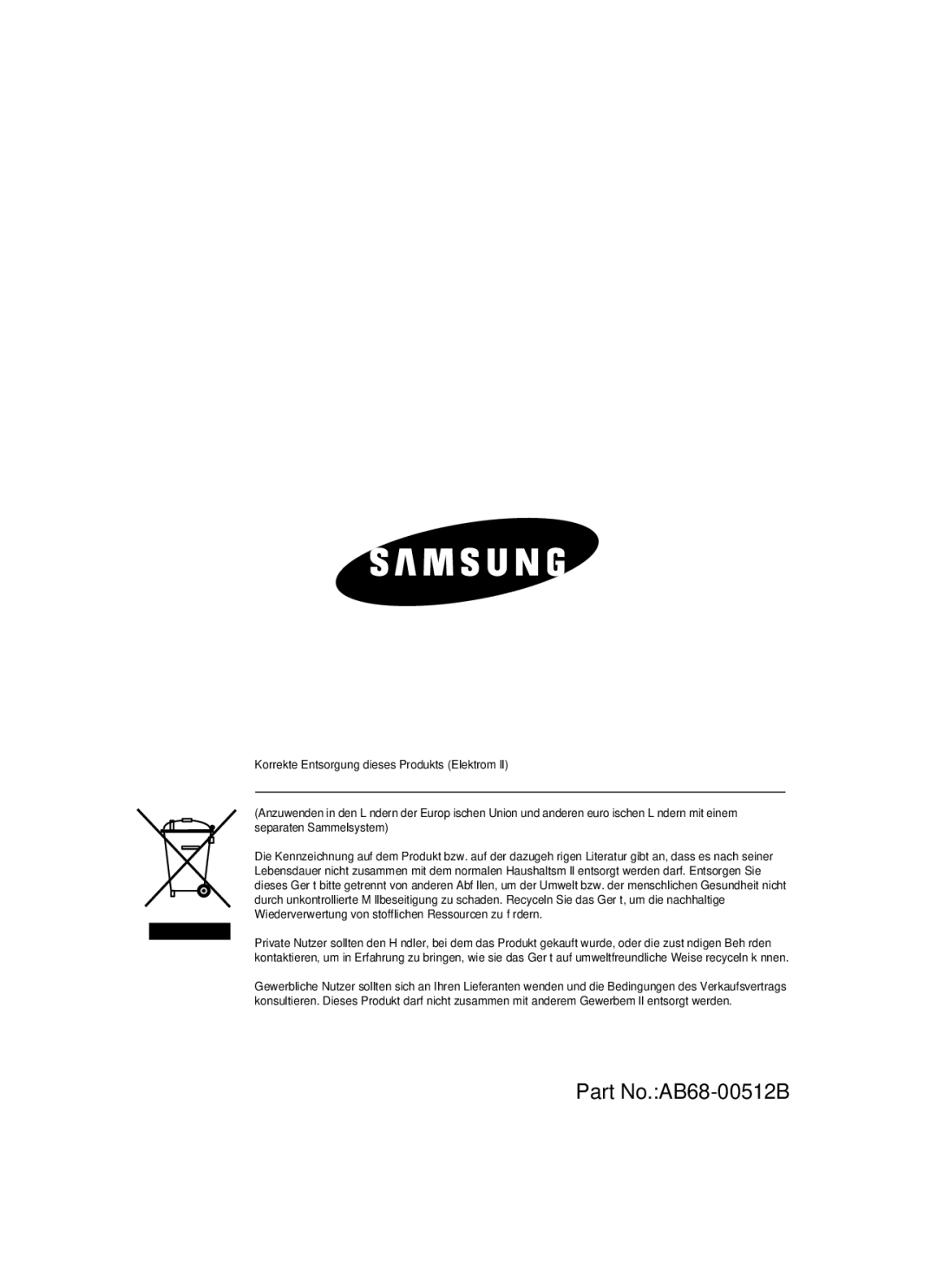 Samsung SCC-B1091P/TRK, SCC-B1391P/SAU, SCC-B1391P/TRK manual Part No.AB68-00512B 