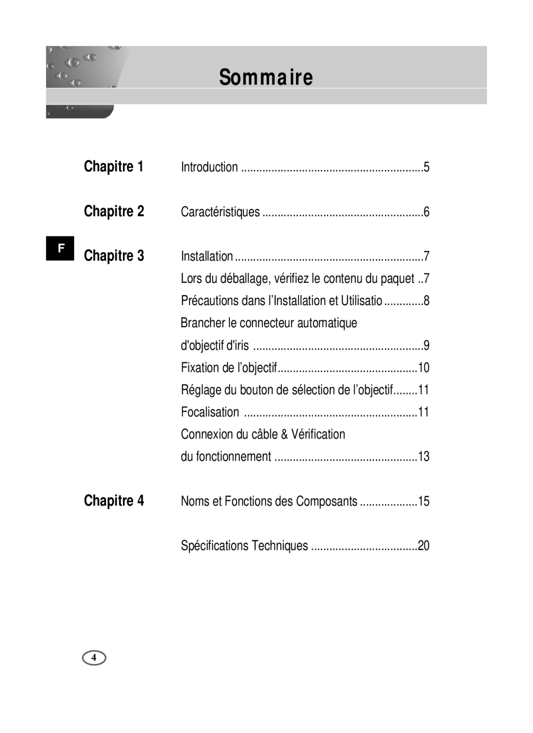 Samsung SCC-B1391P/SAU, SCC-B1091P/TRK, SCC-B1391P/TRK manual Sommaire, Brancher le connecteur automatique 