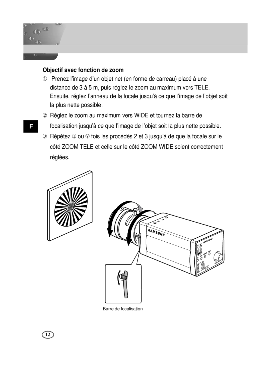 Samsung SCC-B1391P/SAU, SCC-B1091P/TRK, SCC-B1391P/TRK manual Objectif avec fonction de zoom 