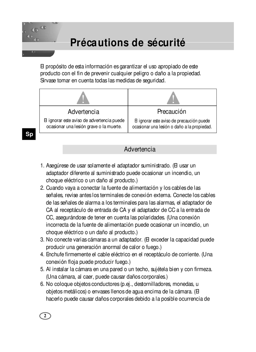 Samsung SCC-B1391P/TRK, SCC-B1391P/SAU, SCC-B1091P/TRK manual Advertencia Precaución 