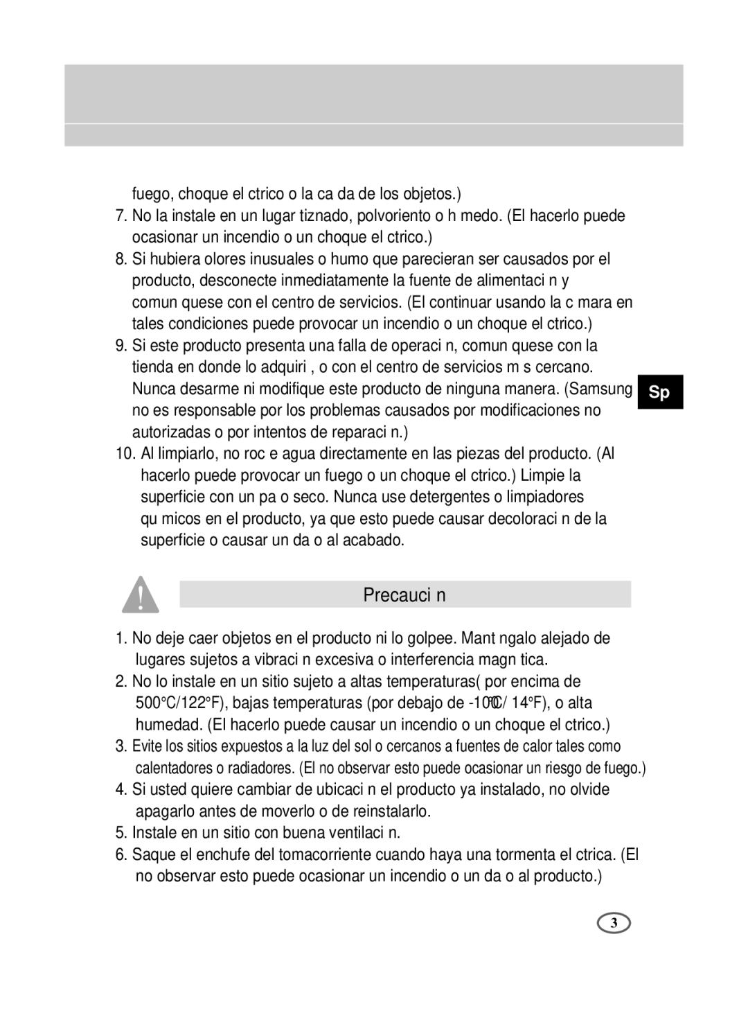 Samsung SCC-B1391P/SAU, SCC-B1091P/TRK, SCC-B1391P/TRK manual Precaución 