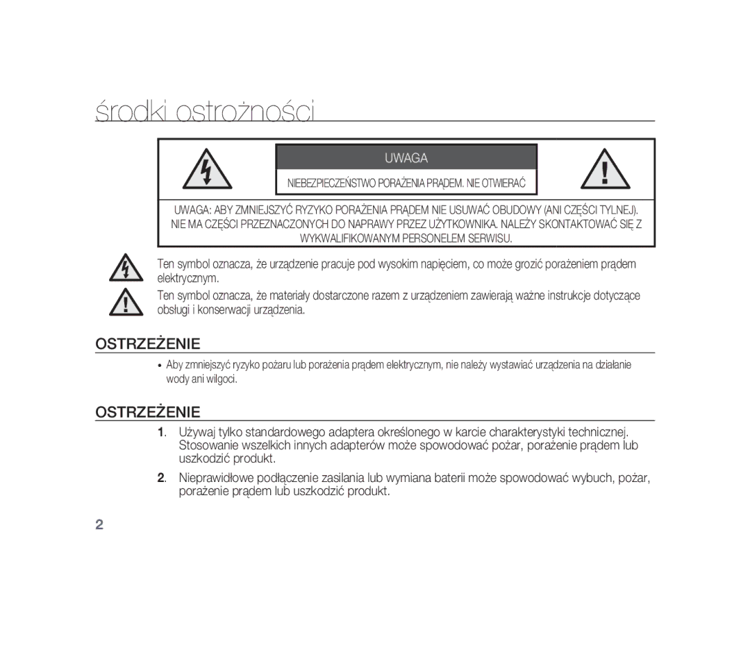 Samsung SCC-B1310P manual Środki ostrożności, Ostrzeżenie 