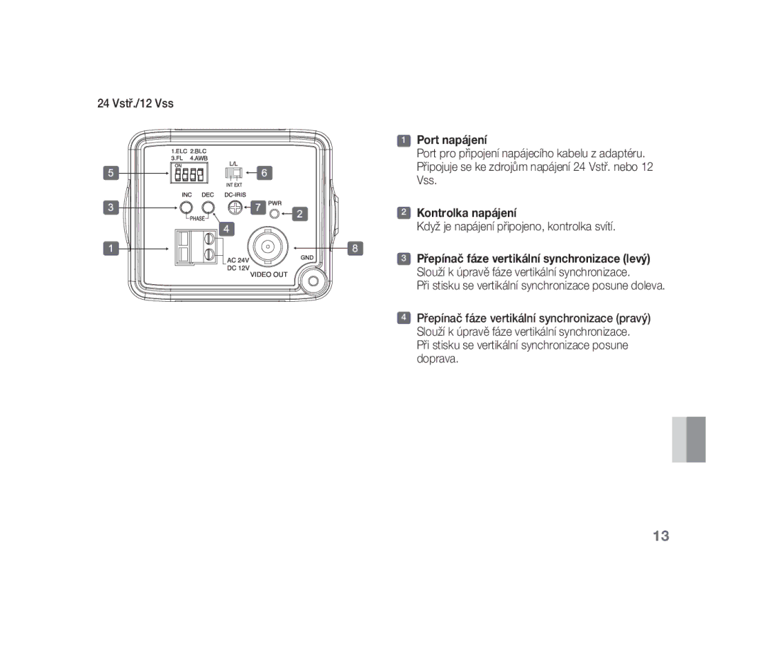 Samsung SCC-B1310P manual Port napájení, Kontrolka napájení 