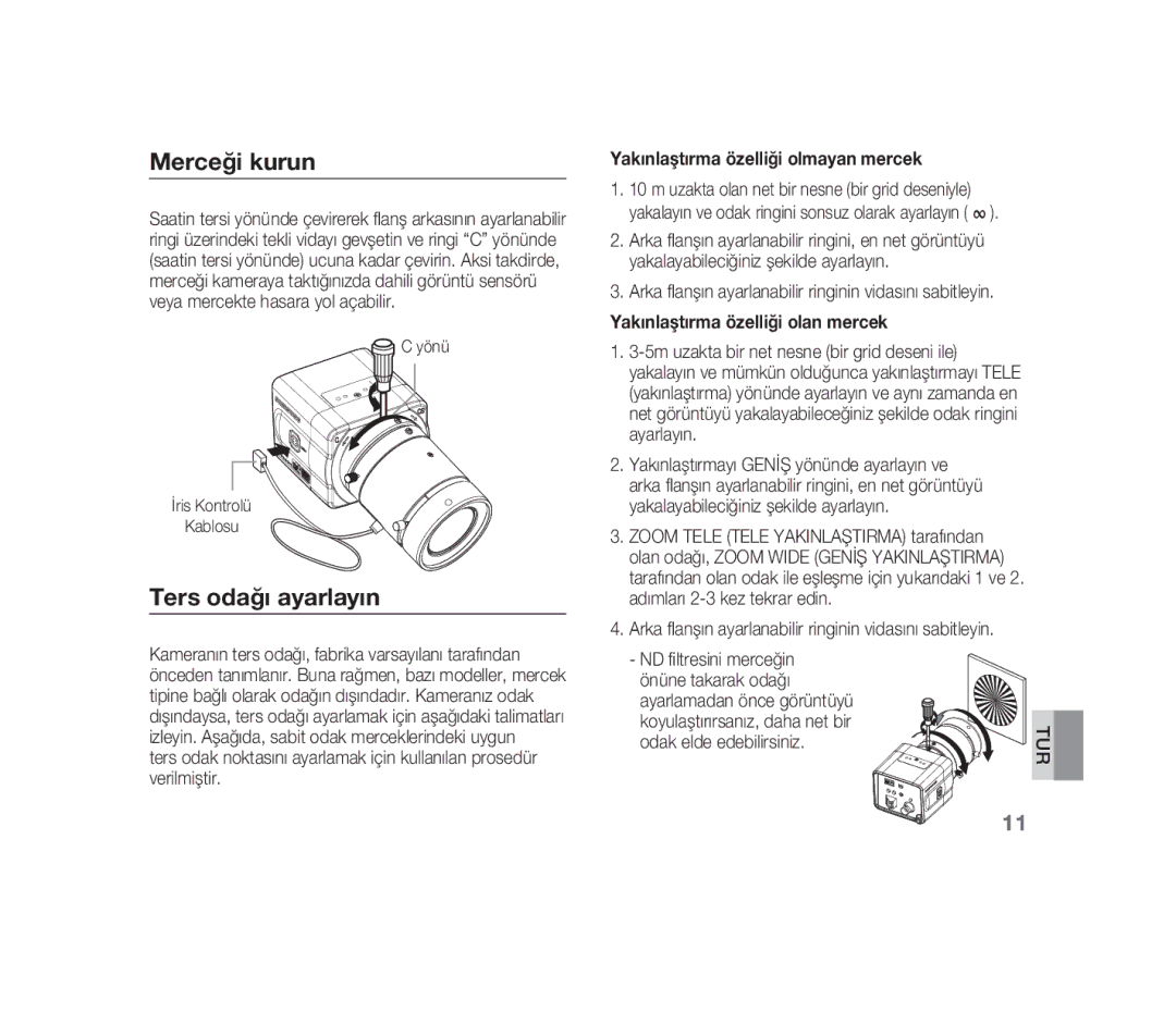 Samsung SCC-B1310P Yönü İris Kontrolü Kablosu, Yakınlaştırma özelliği olmayan mercek, Yakınlaştırma özelliği olan mercek 