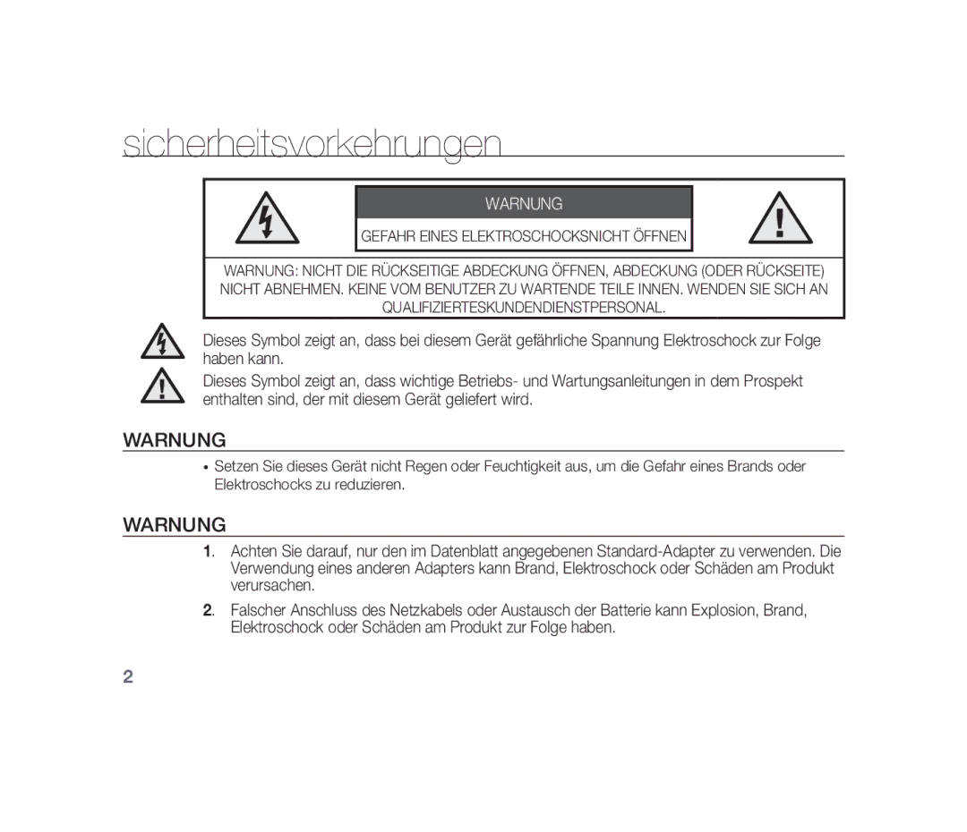 Samsung SCC-B1310P manual Sicherheitsvorkehrungen, Warnung 