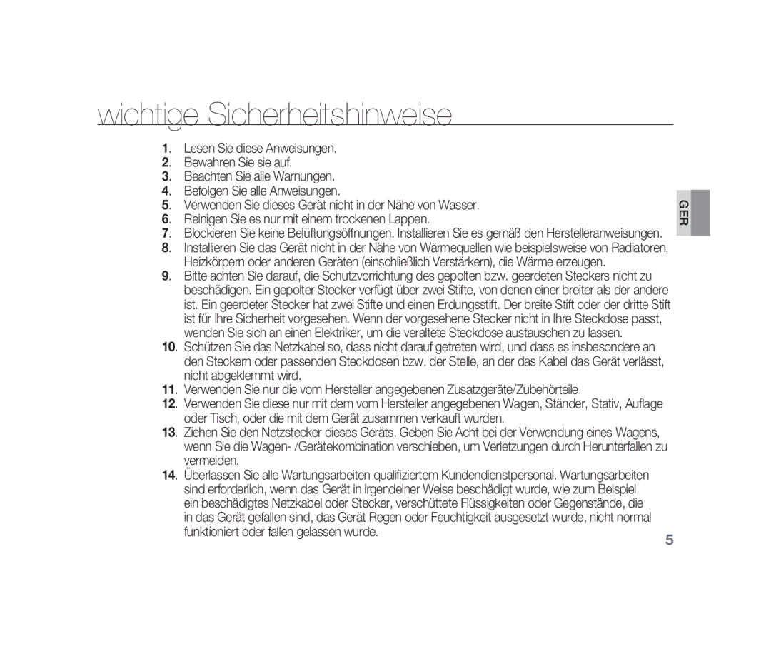 Samsung SCC-B1310P manual Wichtige Sicherheitshinweise 